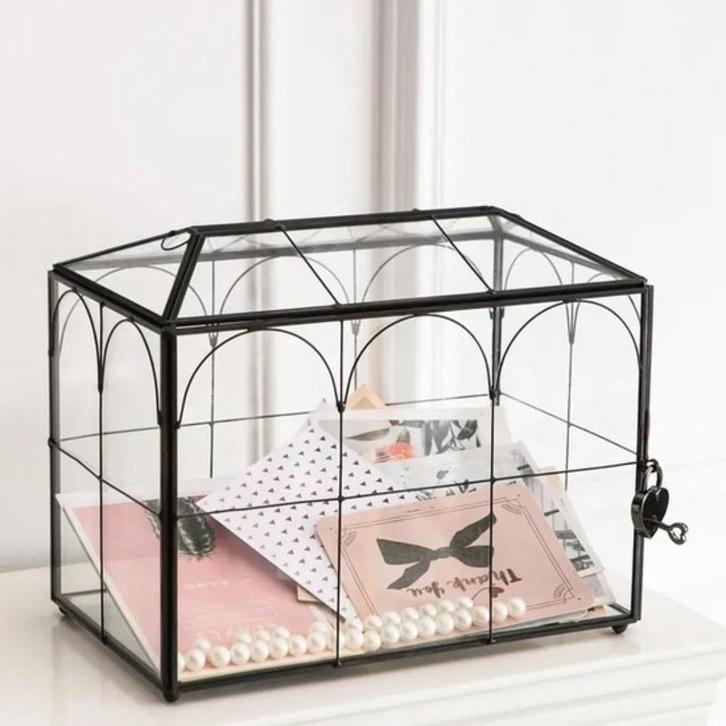 Luxe Zwarte Glazen Enveloppenkist met Slot – 26 cm, Hobby en Vrije tijd, Feestartikelen, Nieuw, Versiering, Geboorte of Huwelijk