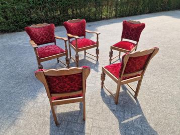 5 stk. Antieke barok rococo fauteuil / stoel rood  beschikbaar voor biedingen