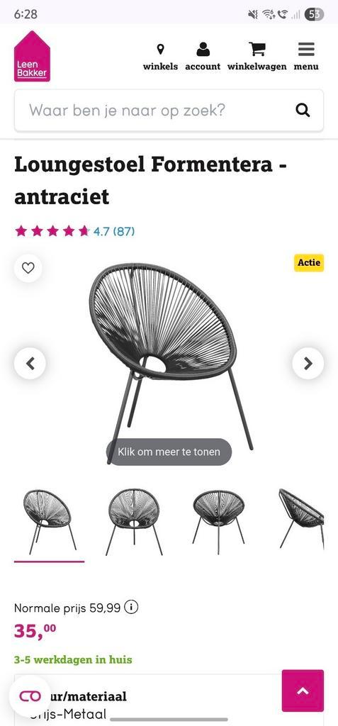 Nieuw LeenBakker tuinstoel 2x, Tuin en Terras, Tuinstoelen, Zo goed als nieuw, Ophalen