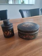 100/150 jaar oude koektrommel en theebus, handbeschilderd, Ophalen of Verzenden