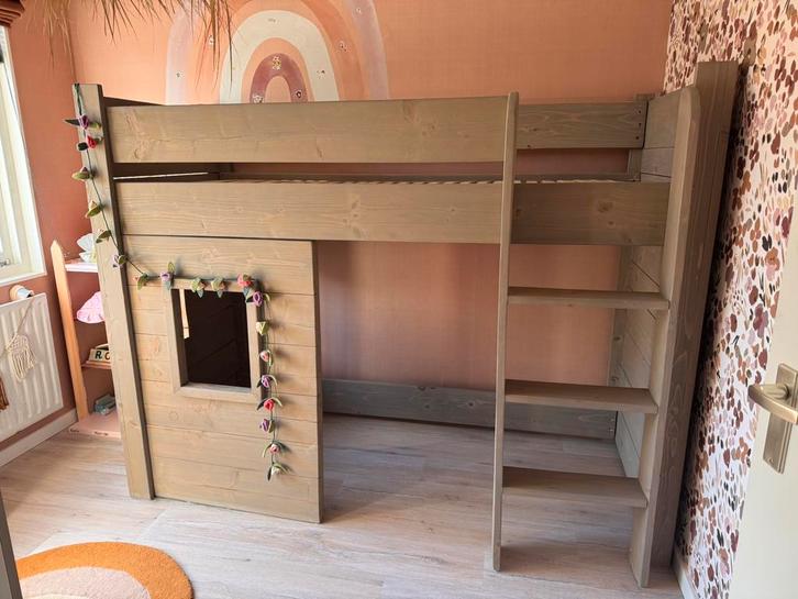 Steigerhouten hoogslaper, Kinderen en Baby's, Kinderkamer | Stapelbedden en Hoogslapers, Zo goed als nieuw, Hoogslaper, Ophalen