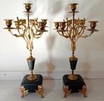 2 Bronzen staande kandelaars met zwart marmer, Antiek en Kunst, Ophalen of Verzenden, Koper of Brons