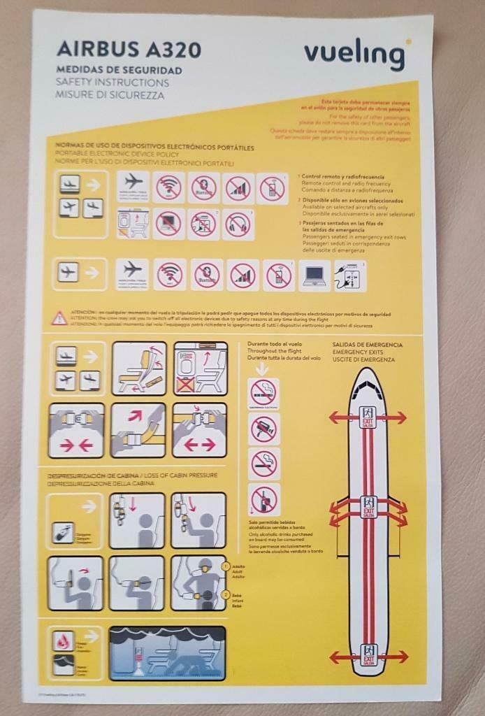 Vueling Airbus A320 flight safetycard, Verzamelen, Luchtvaart en Vliegtuigspotten, Zo goed als nieuw, Kaart, Foto of Prent, Ophalen of Verzenden