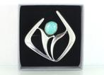 Vintage zilveren broche amazoniet Harry Sørby David Andersen, Sieraden, Tassen en Uiterlijk, Antieke sieraden, Ophalen of Verzenden