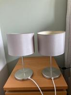 Set schemerlamp RVS met grijze kap, Gebruikt, 25 tot 50 cm, Rond, Ophalen of Verzenden