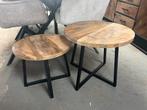 Magazijn leegverkoop set 2 ronde salontafels Luca mangohout, Nieuw, Ophalen of Verzenden, Info@wkhome.nl, Argonweg 20 Amersfoort