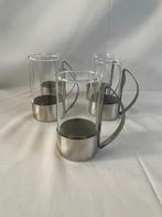 Vintage design theeglazen met losse RVS houder. 5 stuks, Glas of Glazen, Ophalen of Verzenden, Overige stijlen, Glas