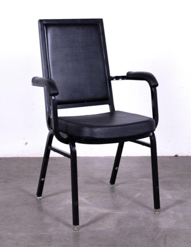 Stackchair zwart Satelliet (155 stuks), Huis en Inrichting, Stoelen, Gebruikt, Vijf, Zes of meer stoelen, Leer, Metaal, Stof, Zwart
