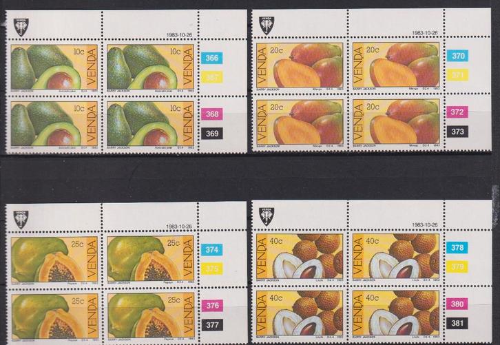 Venda (Z-Afrika) '83 Tropische vruchten in blokken van 4 TAB, Postzegels en Munten, Postzegels | Thematische zegels, Postfris