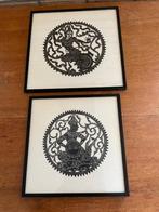 Set, 2, leer gesneden afbeeldingen Thailand/Indonesië/Bali., Minder dan 50 cm, Ophalen of Verzenden, Zo goed als nieuw, Schilderij