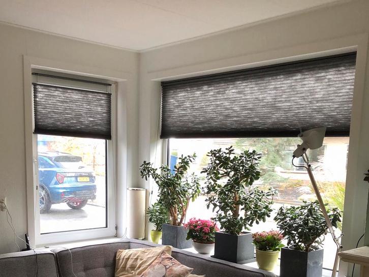 Plisse gordijnen, zonwering, antraciet, 3 stuks, Huis en Inrichting, Stoffering | Gordijnen en Lamellen, Zo goed als nieuw, 150 tot 200 cm