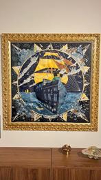 Hermès Sjaal 'Flagship' Zijde 90x90 cm - blauw - ingelijst, Ophalen, Nieuw