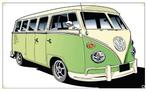 VW BUS BANNER 60X90 RETRO GARAGE MENSROOM BEVESTIGGING OGEN, Ophalen of Verzenden, Nieuw