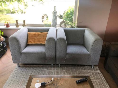 Fauteuils 2 kleur grijs gebruikt, Huis en Inrichting, Fauteuils, Gebruikt, Stof, 75 tot 100 cm, 75 tot 100 cm, Ophalen