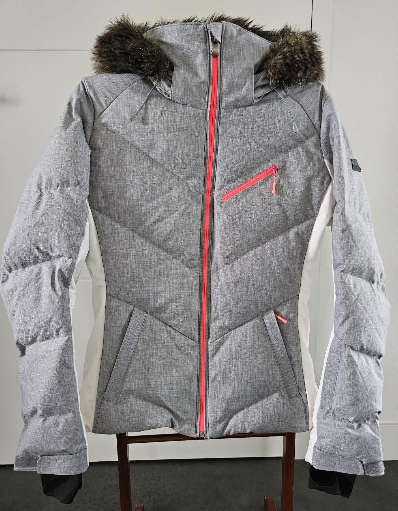 Roxy Skijack,dames jas,ski jas/grijs-wit/evt. met bont kraag, Zo goed als nieuw, Jack, Roxy, Ophalen