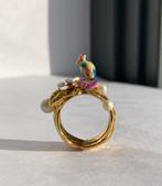 Les Nereides vogel en parels ring - EU 54, Sieraden, Tassen en Uiterlijk, Ringen, Overige materialen, Ophalen of Verzenden, Zo goed als nieuw