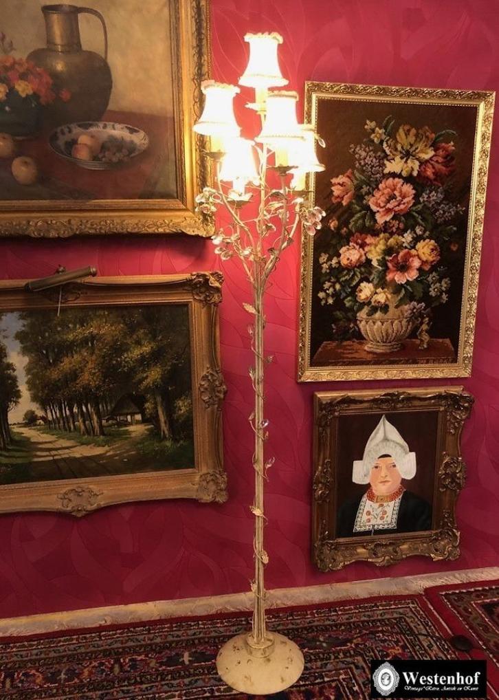 Vintage staande lamp - kristallen kroonluchter, Huis en Inrichting, Lampen | Vloerlampen, Gebruikt, 150 tot 200 cm, Overige materialen