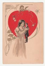 Cupido's.  Dame met bijzondere pop.  Engeltjes.  Harten., Verzenden, Voor 1920, Ongelopen, Overige thema's