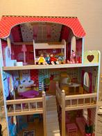 Poppenhuis roze 3 verdiepingen - incl poppetjes en meubels, Ophalen, Zo goed als nieuw, Poppenhuis