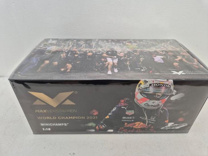 max verstappen 1:18 world champion abu dhabi rb16b 2021 ed78, Hobby en Vrije tijd, Modelauto's | 1:18, Nieuw, MiniChamps, Ophalen