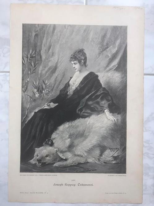 Joseph Koppay: Träumerei, 1896, or. gravure, 31x22cm. Mooi!, Antiek en Kunst, Kunst | Etsen en Gravures, Ophalen of Verzenden