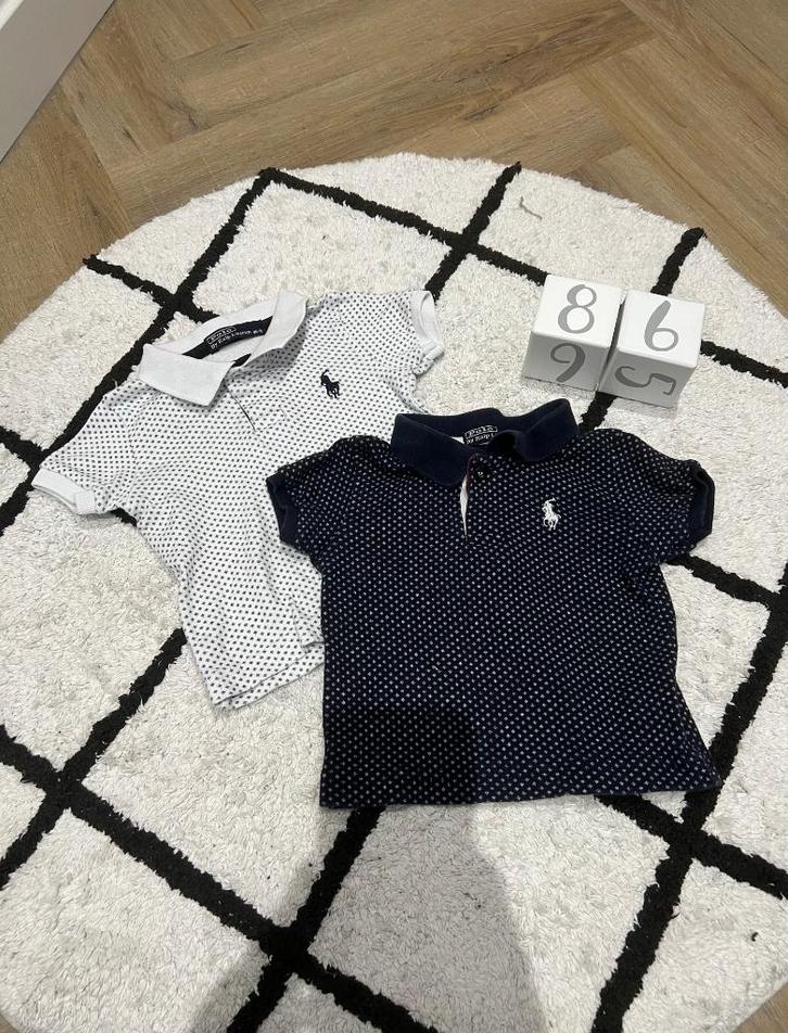 ZGAN 2x blauw wit print Ralp Lauren polo shirt 80 86 2T, Kinderen en Baby's, Babykleding | Maat 80, Zo goed als nieuw, Jongetje of Meisje