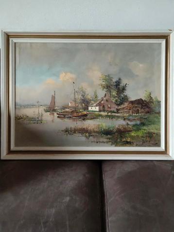 Olieverf Schilderij M. Lamé - Boerderij en Zeilboten beschikbaar voor biedingen