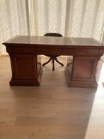 Klassiek noten hout  Bureau met Lederen Inleg, Ophalen, Gebruikt, Bureau