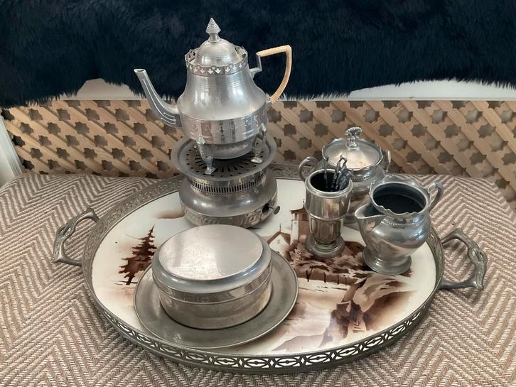 Antiek HOLLAND DIENBLAD JUGENDSTIL TIN KOFFIE THEEPOT KANNEN, Antiek en Kunst, Antiek | Tin, Ophalen of Verzenden