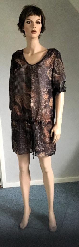 Semi transparante tuniek met metaalgaren, Kleding | Dames, Blouses en Tunieken, Zo goed als nieuw, Maat 38/40 (M), Bruin, Ophalen of Verzenden