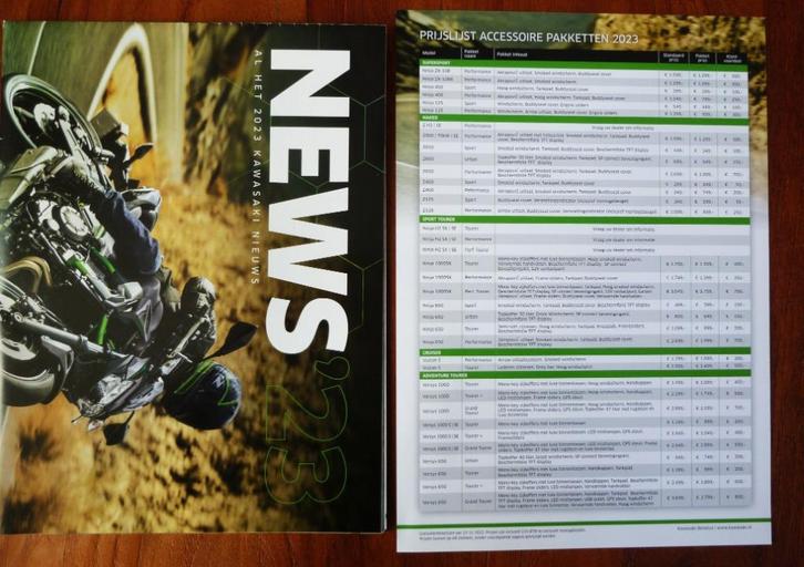 Folder KAWASAKI NEWS + Prijslijst 2023, Motoren, Handleidingen en Instructieboekjes, Kawasaki, Ophalen of Verzenden