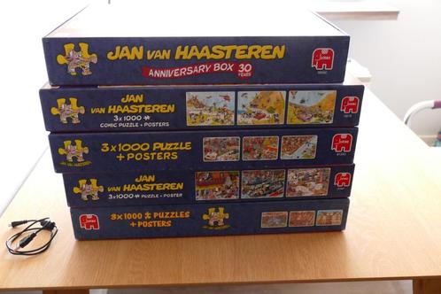 Jan van Haasteren, combidoos, 3 x 1000 stukjes, Hobby en Vrije tijd, Denksport en Puzzels, Gebruikt, Legpuzzel, 500 t/m 1500 stukjes