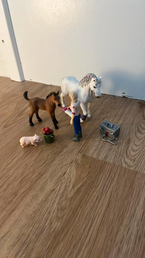 Schleich Dierenarts met een merrie en een veulen 42486, Verzamelen, Speelgoed, Zo goed als nieuw, Ophalen of Verzenden