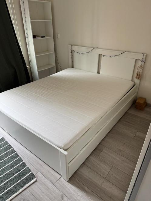 Songesand IKEA bed 160x200, Huis en Inrichting, Slaapkamer | Bedden, Gebruikt, Tweepersoons, 160 cm, 200 cm, Hout, Wit, Ophalen