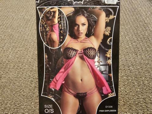 Sexy babydoll set incl string & handschoentjes One Size, Kleding | Dames, Ondergoed en Lingerie, Setje, Zwart, Ophalen of Verzenden
