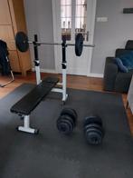 Bankdruk + dumbells + halterset (gewichten), Sport en Fitness, Fitnessmaterialen, Ophalen, Zo goed als nieuw, Fitnessbank