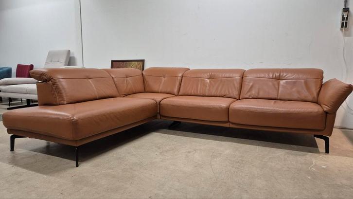 Cognac leren Italiaanse design hoekbank 300x210 cm, Huis en Inrichting, Banken | Bankstellen, Zo goed als nieuw, Hoekbank, Vierpersoons of meer