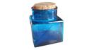 Blauwe glazen vierkante pot met kurk dop vintage retro 1103, Glas, Pot, Bus of Blik, Gebruikt, Ophalen of Verzenden