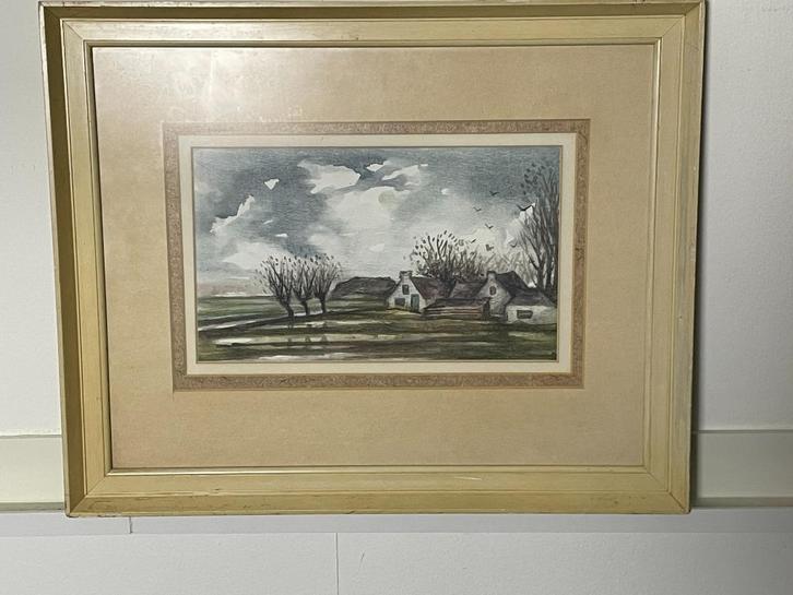 Dook Everse (1930-2005) Boerderij in landschap - Aquarel, Antiek en Kunst, Kunst | Schilderijen | Klassiek, Ophalen of Verzenden
