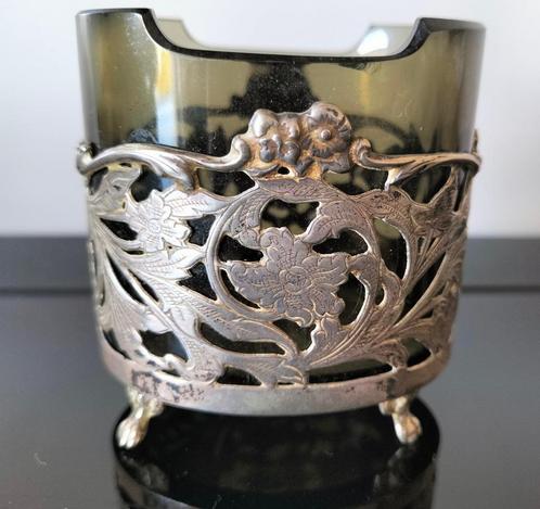 Antiek zilver met glas, Antiek en Kunst, Antiek | Goud en Zilver, Zilver, Ophalen of Verzenden