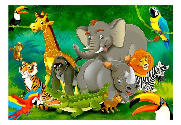 Jungledieren behang Happy Safari, Junglebehang, dieren, Kinderen en Baby's, Kinderkamer | Inrichting en Decoratie, Nieuw, Wanddecoratie