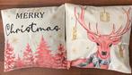 Kerstbomen rendier gewei roze Merry Christmas 2 kussenhoezen, Ophalen of Verzenden, Nieuw