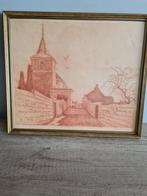 Pentekening kerk Tom 'm 1932 houten lijst, Antiek en Kunst, Ophalen