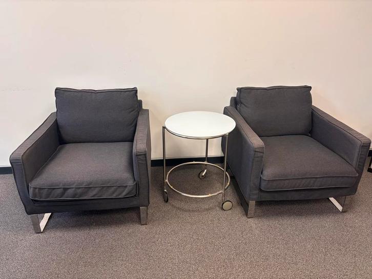 2 Fauteuils met Verrijdbaar Tafeltje, Huis en Inrichting, Fauteuils, Gebruikt, Stof, 75 tot 100 cm, Ophalen