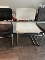 Witte Ribstof eetkamerstoel vintage met chromen frame, Huis en Inrichting, Stoelen, Ophalen, Gebruikt, Wit, Vintage