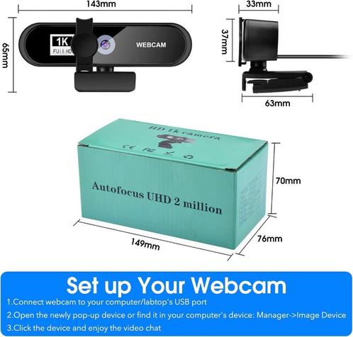 Wanfei 1080p webcam, Computers en Software, Webcams, Nieuw, Bedraad, Windows, Microfoon, Verzenden