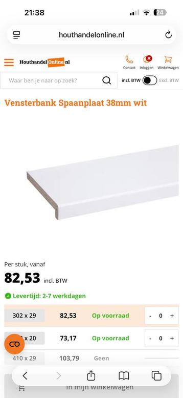 Witte Vensterbank Spaanplaat 305 x 29 cm 38mm dik beschikbaar voor biedingen