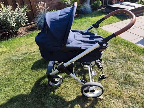 Musty Evo kinderwagen/buggy compleet blauw met bruin, Kinderen en Baby's, Kinderwagens en Combinaties, Zo goed als nieuw, Mutsy