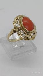 Zilveren vintage ring 835 verguld met bloedkoraal, Sieraden, Tassen en Uiterlijk, Ringen, 18 tot 19, Ophalen of Verzenden, Met edelsteen