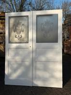 Set antieke openslaande deuren met geëtst glas 209x162cm.